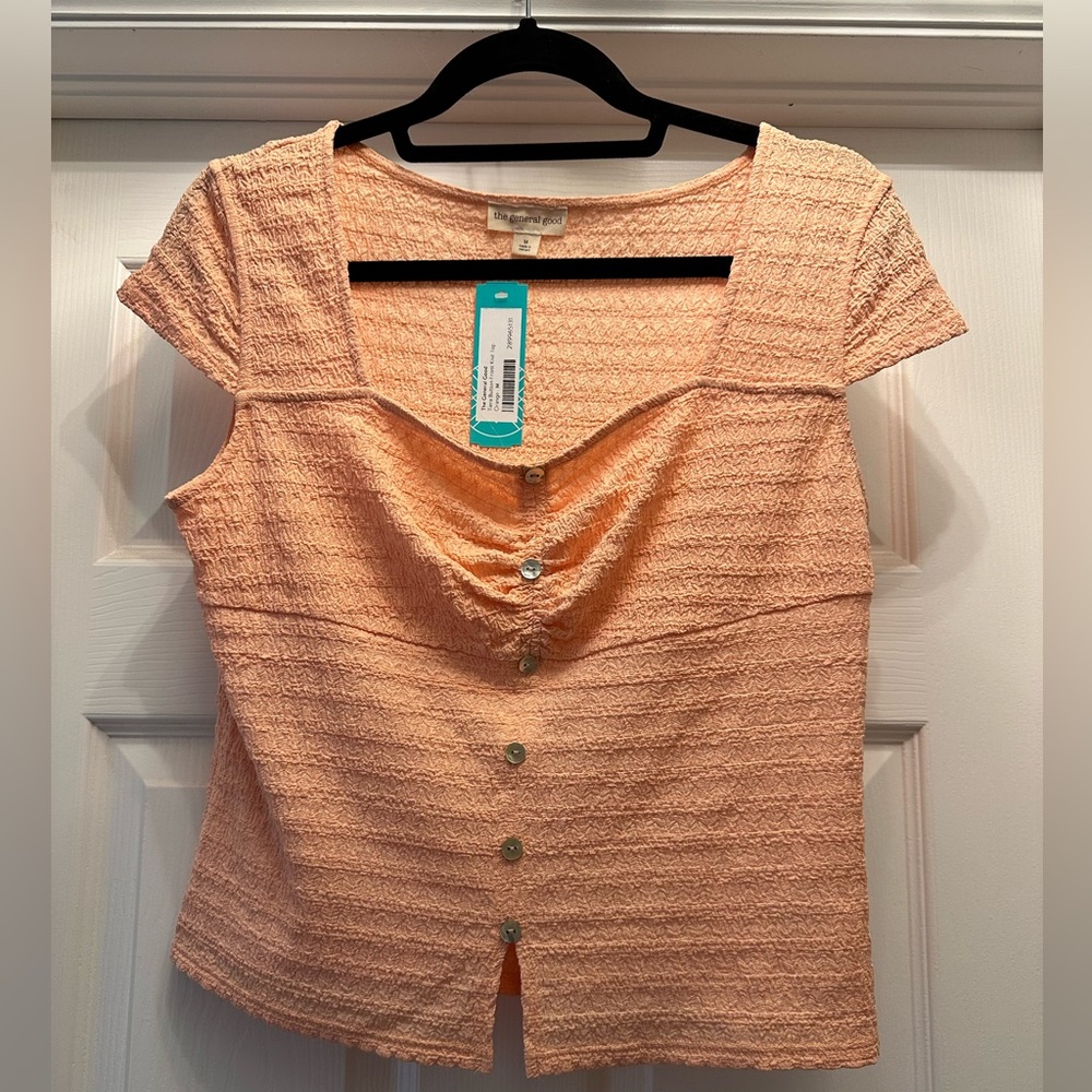 NWT The general good Tiera button front knit top orange | size medium